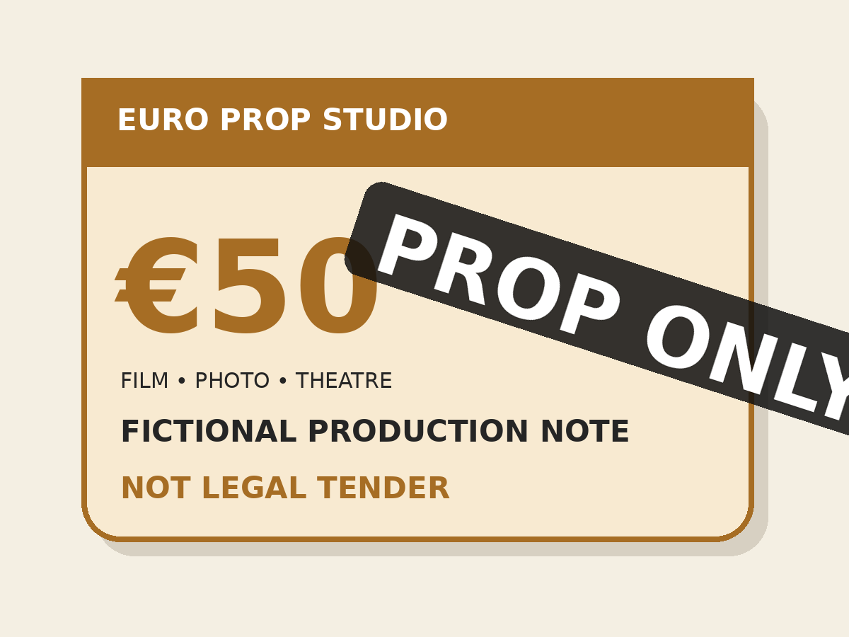 Clearly fictional euro prop product artwork marked not legal tender